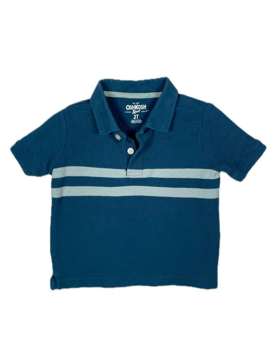 2/2T, OshKosh B'Gosh, Blue, Short-sleeve polo shirt w/ two horizontal stripes