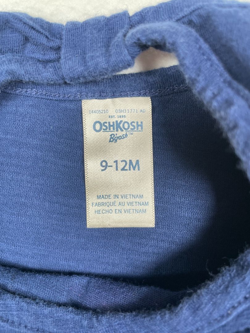 9-12 mo, OshKosh B'Gosh, Blue, Glitter unicorn t-shirt, ruffle bottom, bow back