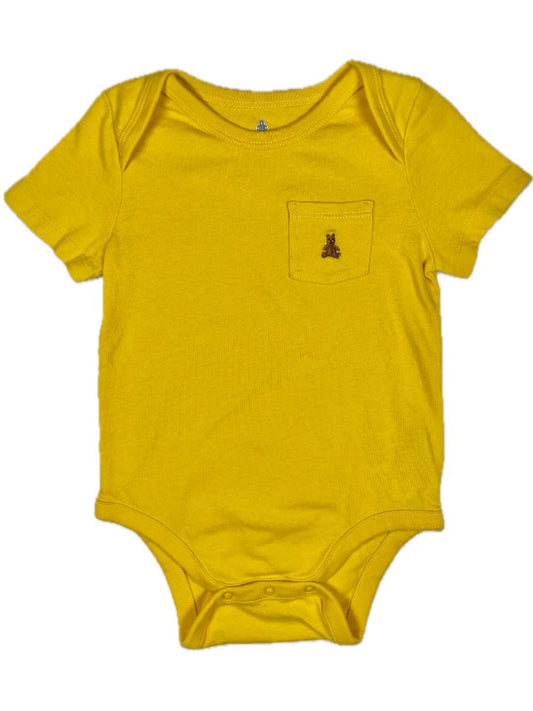 18-24 mo, babyGap, Yellow, Short-sleeve bodysuit w/ pocket & embroidered brown bear