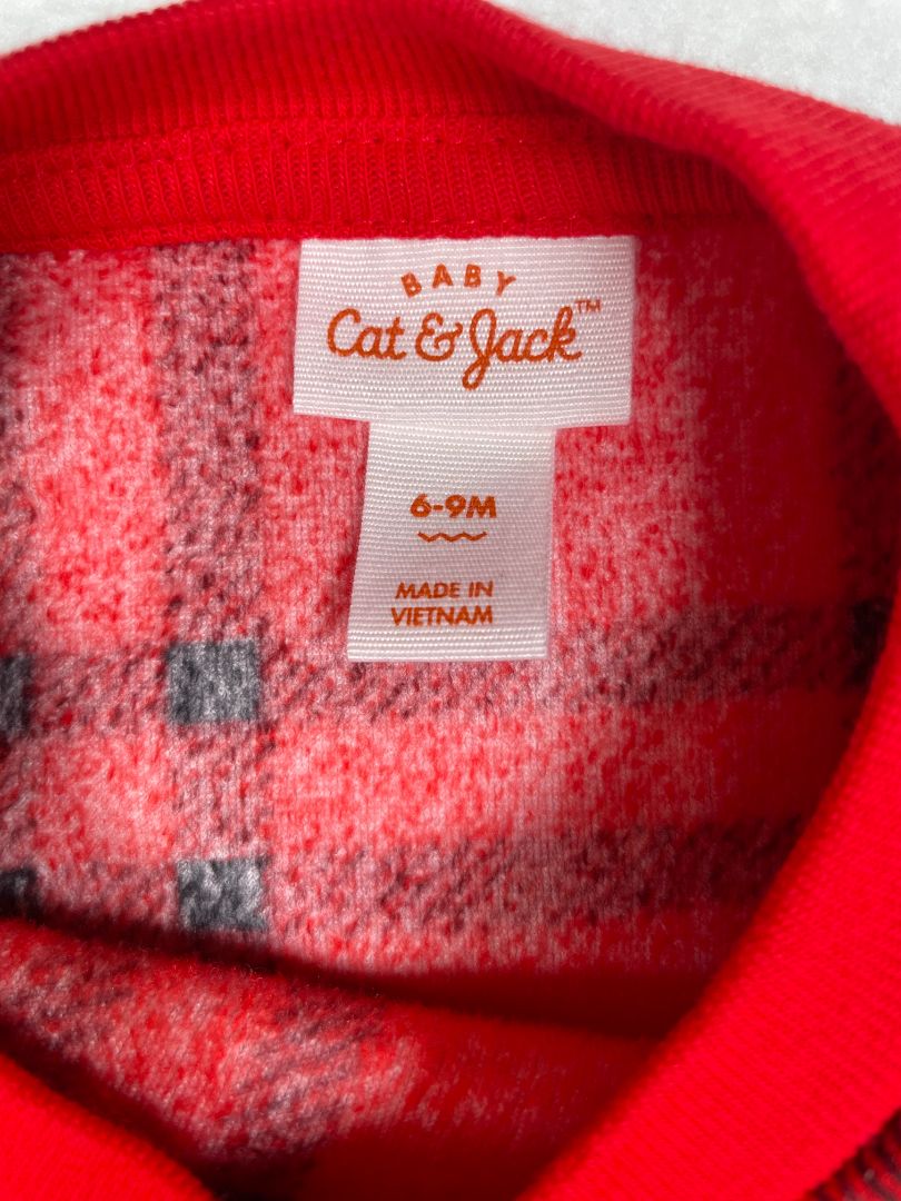 6-9 mo, Cat & Jack, Red, Velour pullover sweatshirt, black plaid