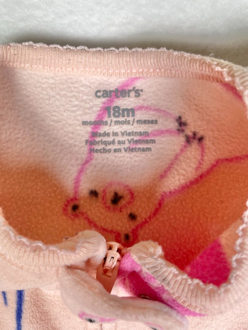 18 mo, Carter's, Pink, Fleece sleepy bear 2-way zip footed Sleep & Play
