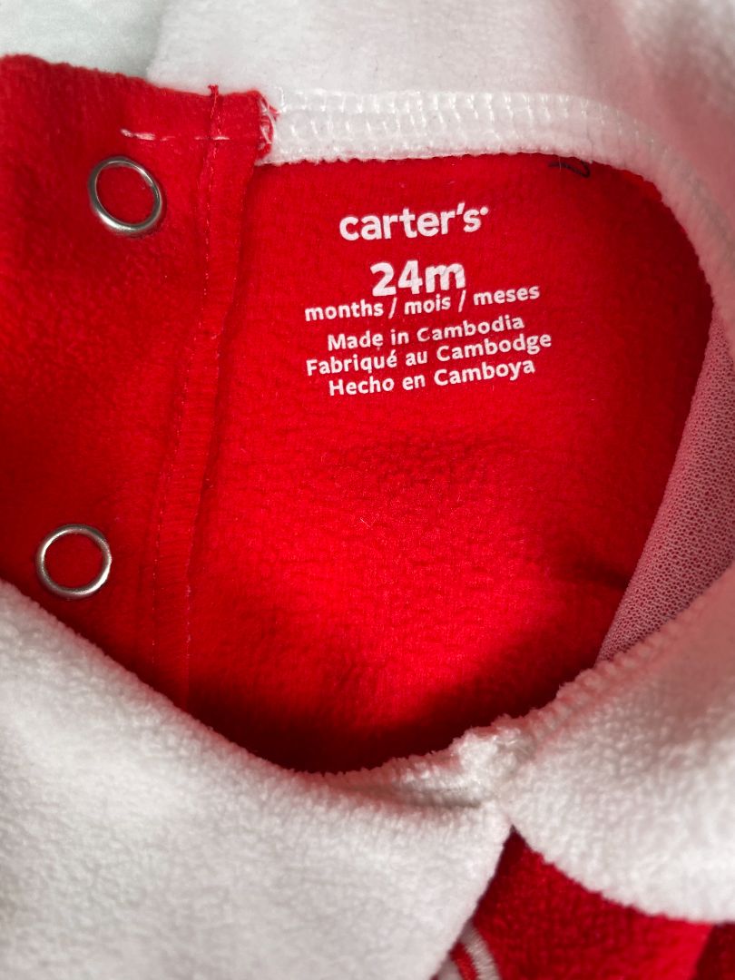 24 mo, Carter's, Red, Santa fleece long-sleeve dress + hat SET