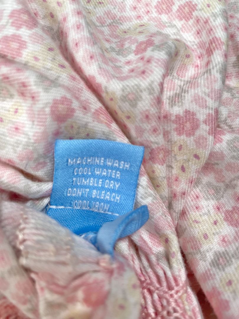 12 mo, Anavini, Pink, Soft floral long-sleeve dress w/ hand-smocked neckline, rosettes