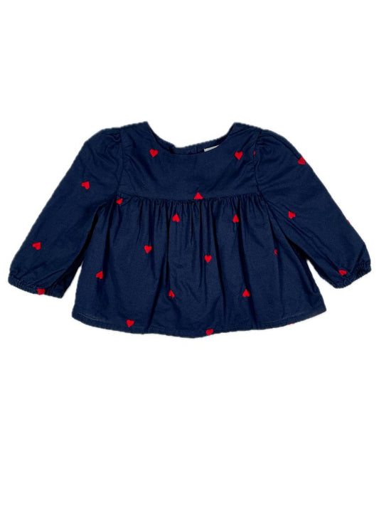 3-6 mo, babyGap, Blue, Embroidered heart print long-sleeve lined blouse