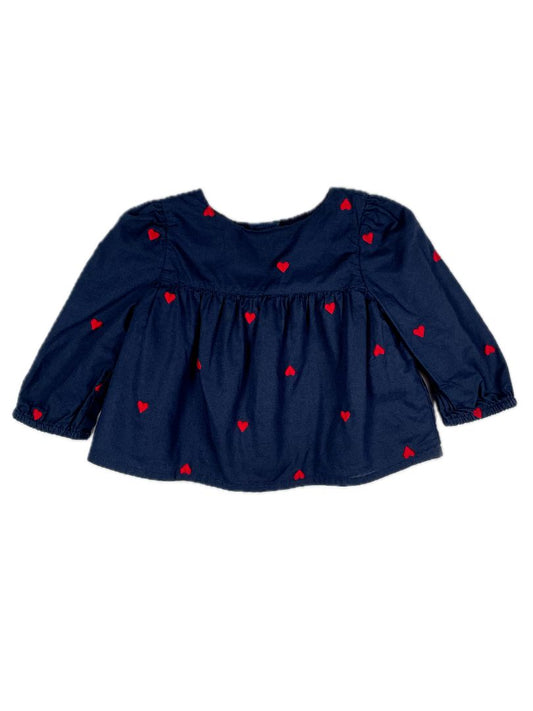 3-6 mo, babyGap, Blue, Embroidered heart print long-sleeve lined blouse
