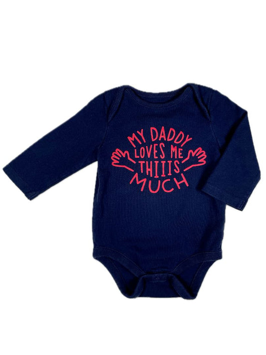 3-6 mo, babyGap, Blue, "My daddy loves me this much" long-sleeve bodysuit, red