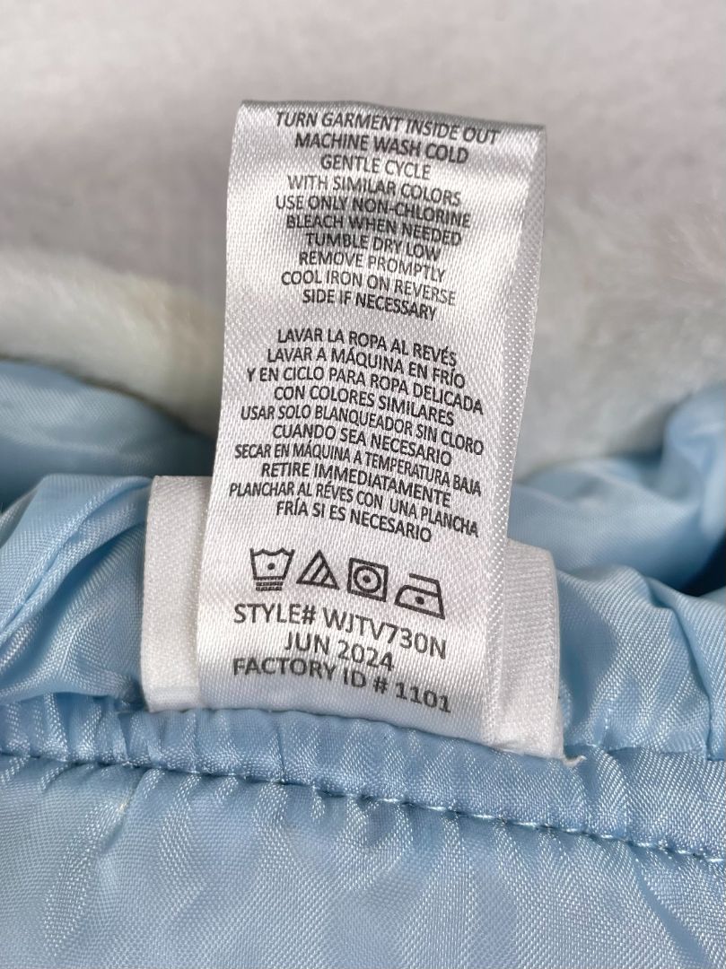 2/2T, Nicole Miller, Blue, 'Tweed'/bouclé metallic thread plaid snap-up vest, faux fur lined hood