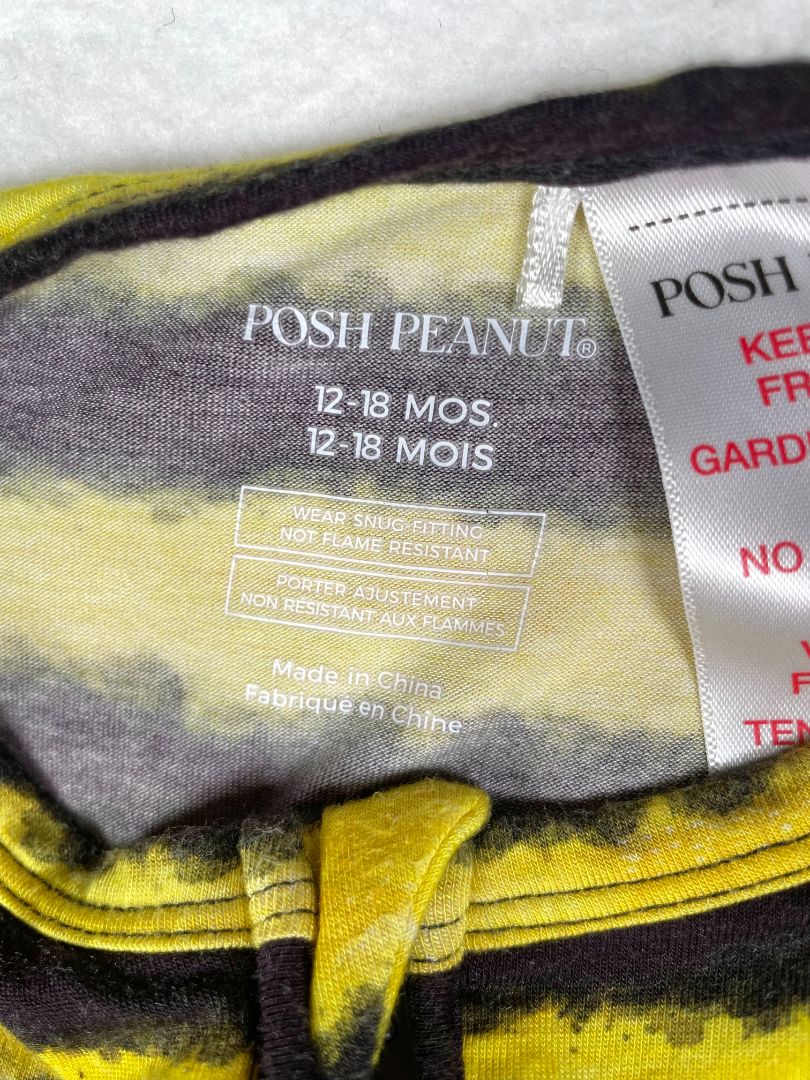 12-18 mo, Posh Peanut, Yellow, Bamboo bumblebee stripe 2-way zip footed pajamas