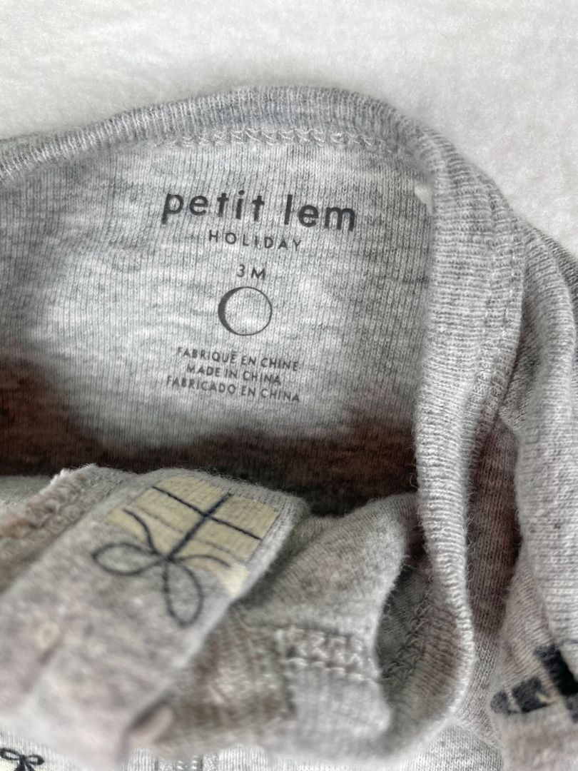 3 mo, Petit Lem, Grey, Glow-in-the-dark present print 2-way zip footed coverall