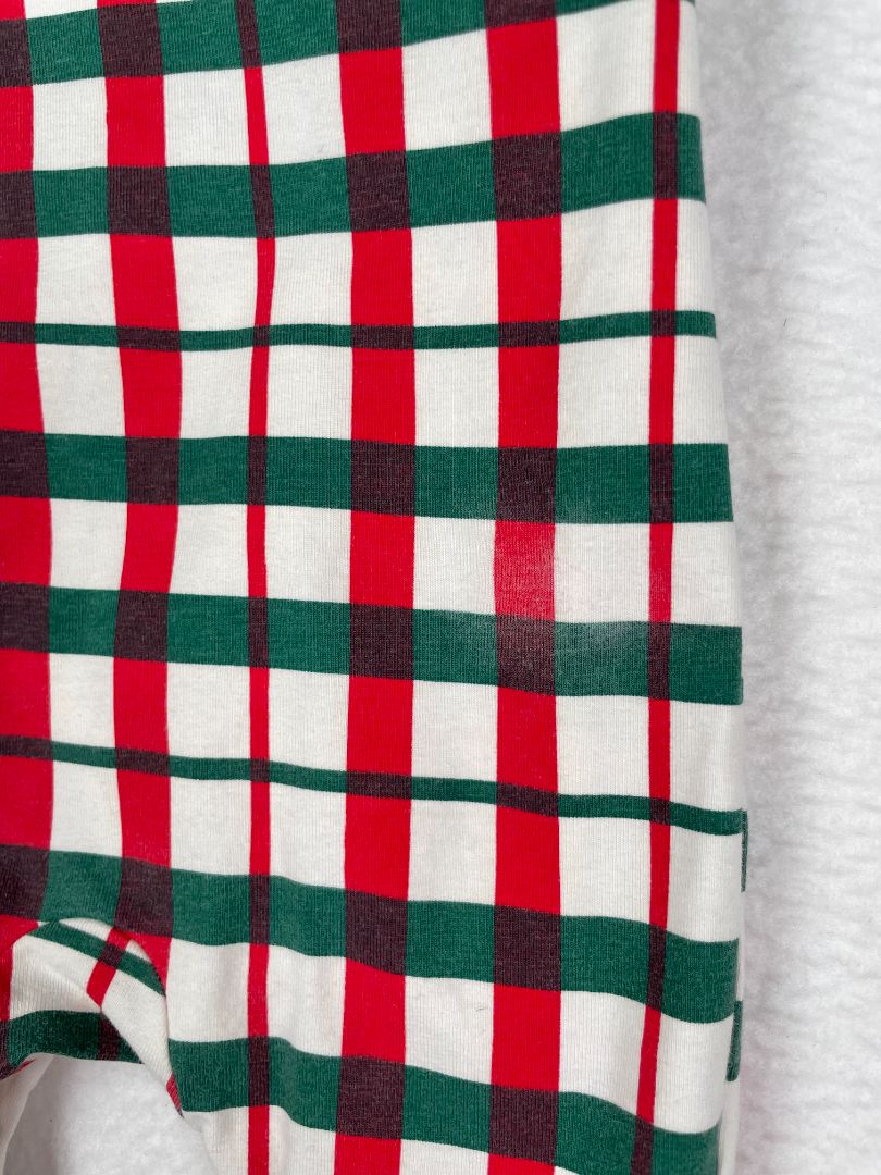0-3 mo, Monica + Andy, White, Red/green plaid kimono tie one-piece, organic cotton + stretch