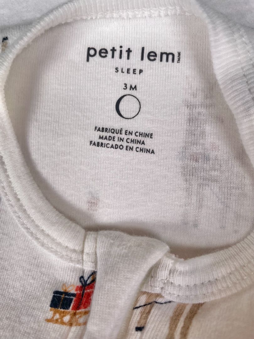 0-3 mo, Petit Lem, White, Reindeer print 2-way zip footed coverall