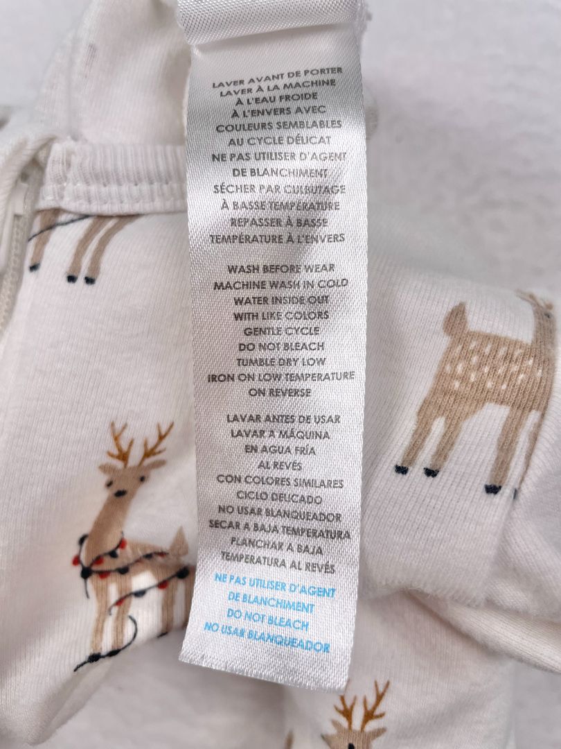 0-3 mo, Petit Lem, White, Reindeer print 2-way zip footed coverall