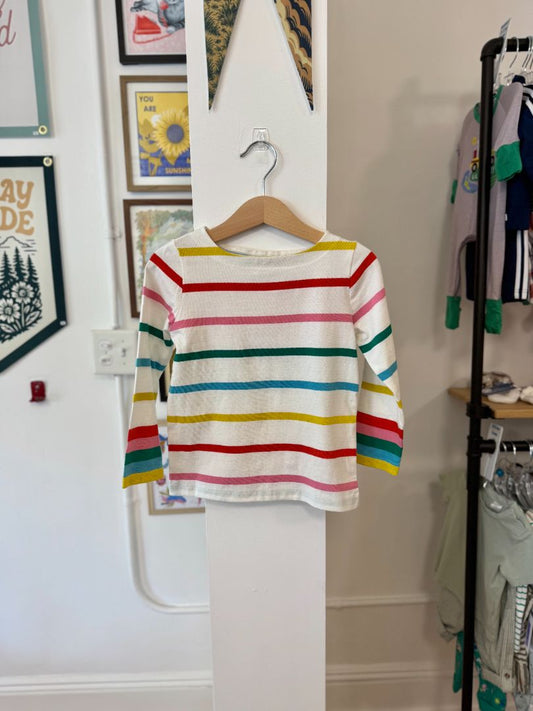 3-4, Boden, White, NEW w/ tags - Rainbow stripe wide neck long-sleeve shirt
