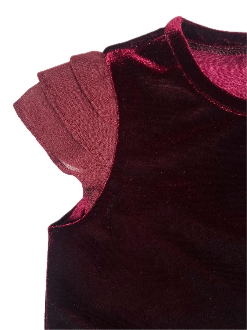 3/3T, Florence Eiseman, Purple, Velvet special occasion dress w/ chiffon tiered cap sleeves, lined