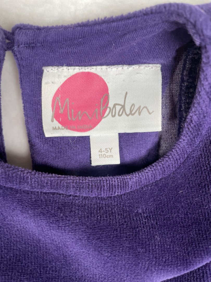 4-5, Boden, Purple, Velvet long-sleeve dress, sequin ruffles at chest