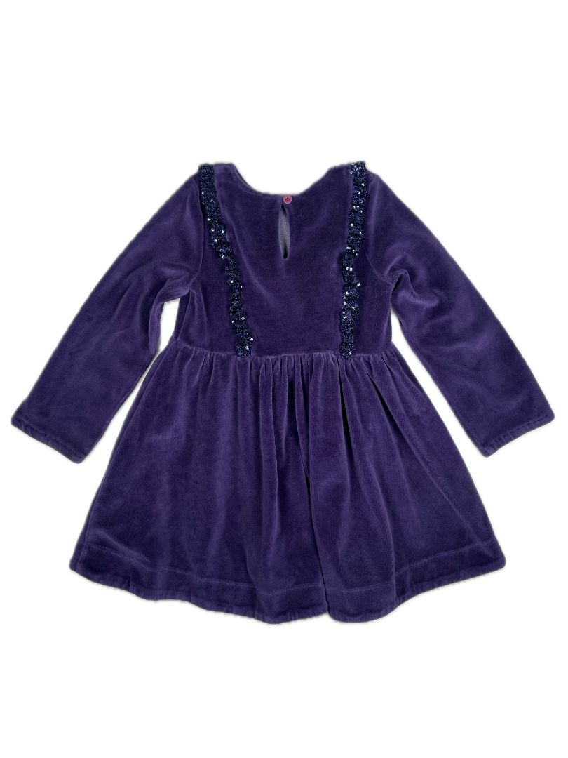 4-5, Boden, Purple, Velvet long-sleeve dress, sequin ruffles at chest