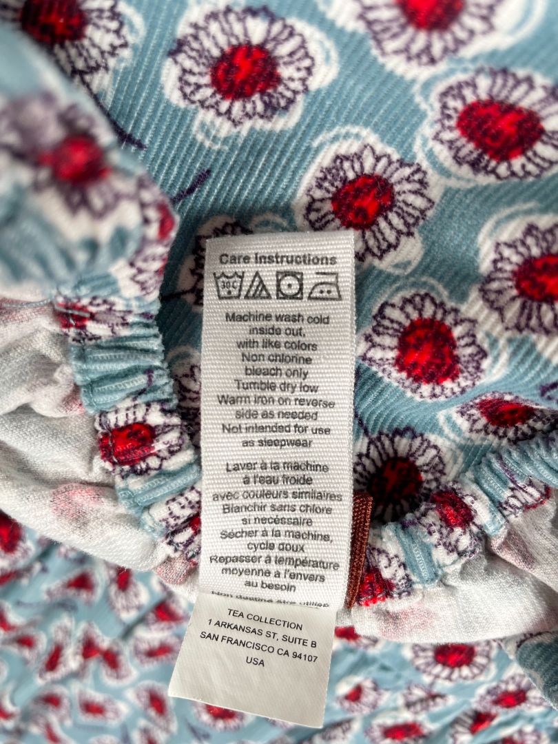 3/3T, Tea Collection, Blue, Floral print corduroy cap-sleeve dress, white/red, pockets
