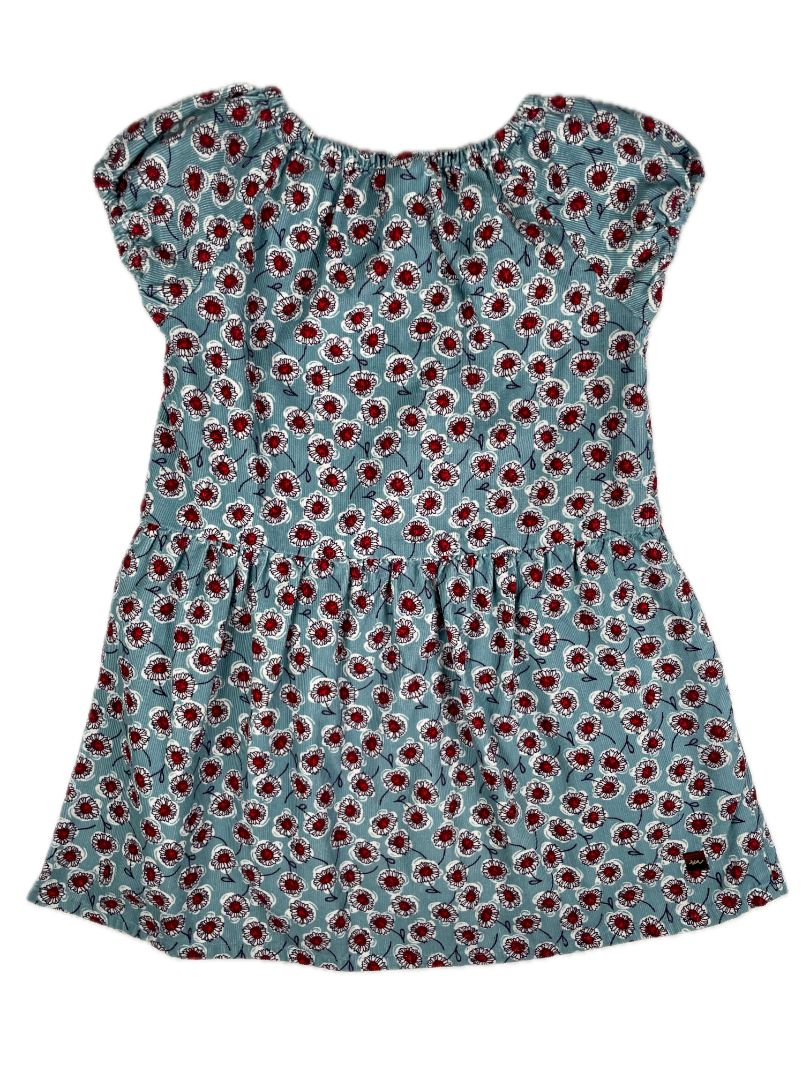 3/3T, Tea Collection, Blue, Floral print corduroy cap-sleeve dress, white/red, pockets
