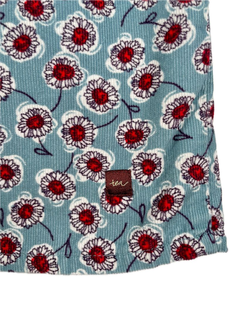 3/3T, Tea Collection, Blue, Floral print corduroy cap-sleeve dress, white/red, pockets