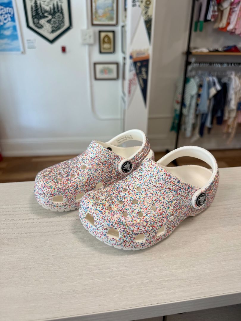 Size 10, Crocs, White, Rainbow glitter classic clogs