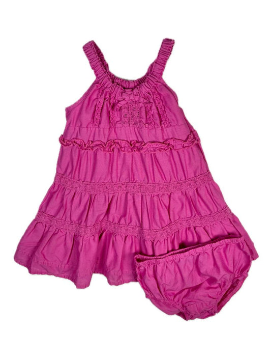 6-9 mo, The Children's Place, Pink, Sleeveless tiered ruffle dress + bloomers SET