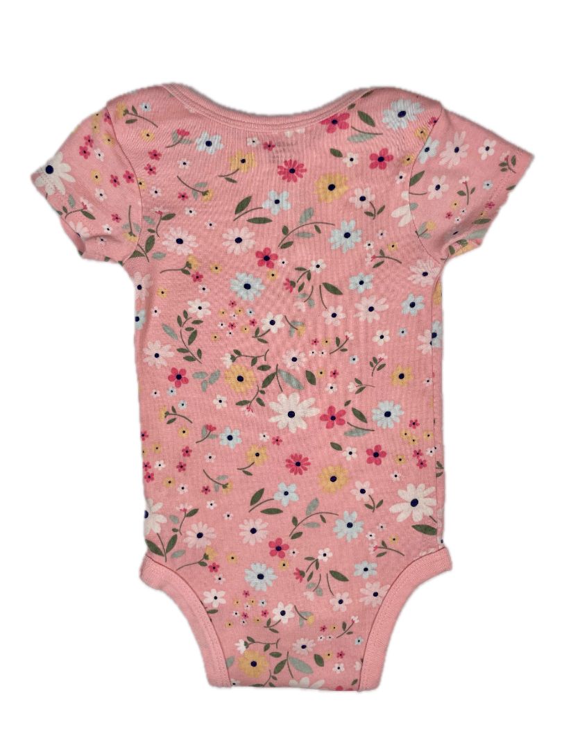 3-6 mo, Gerber, Pink, Floral short-sleeve bodysuit, white/pink/blue/yellow