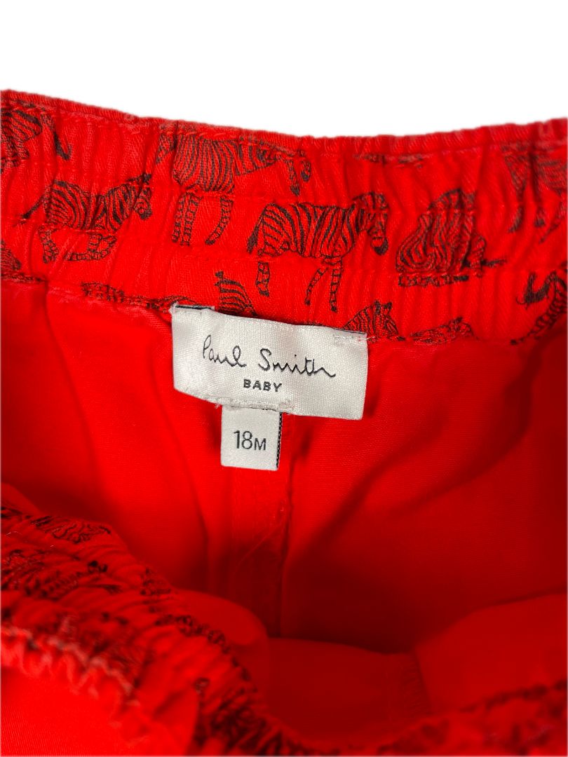 18 mo, Paul Smith, Red, Pull-on shorts w/ cargo pockets, brand zebra emblem