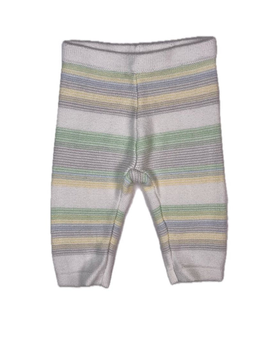 0-3 mo, Janie and Jack, White, Pastel striped sweater pants, green/yellow/blue/grey