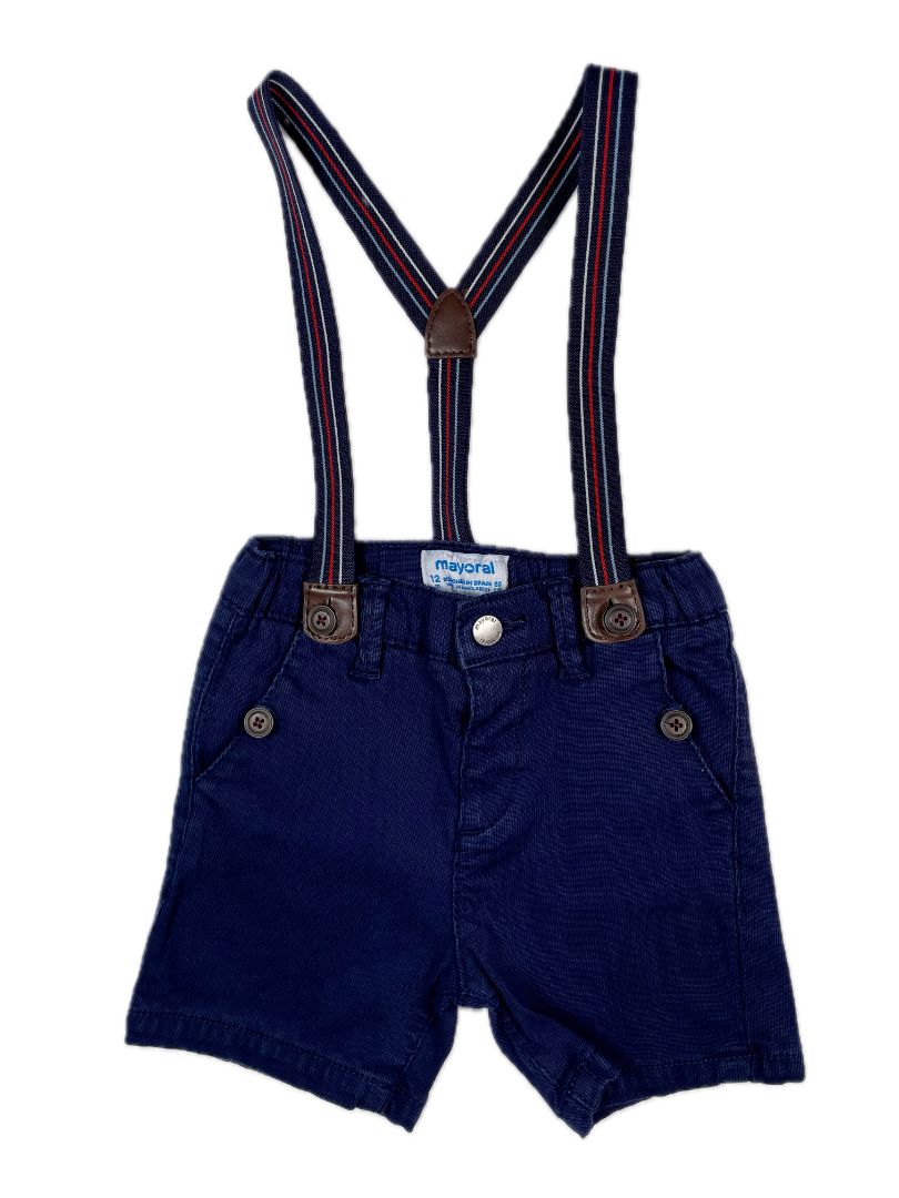 12 mo, Mayoral, Blue, Shorts w/ striped suspenders (removable)