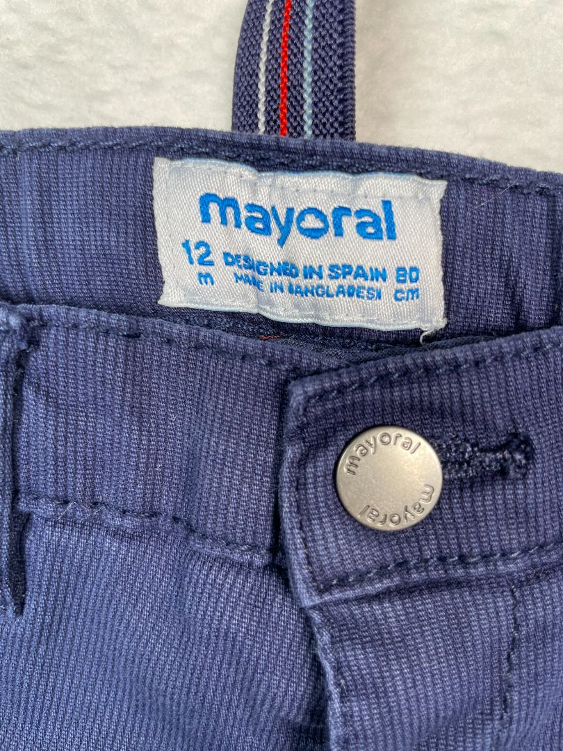 12 mo, Mayoral, Blue, Shorts w/ striped suspenders (removable)