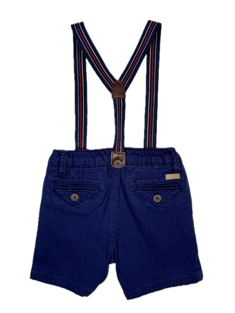 12 mo, Mayoral, Blue, Shorts w/ striped suspenders (removable)
