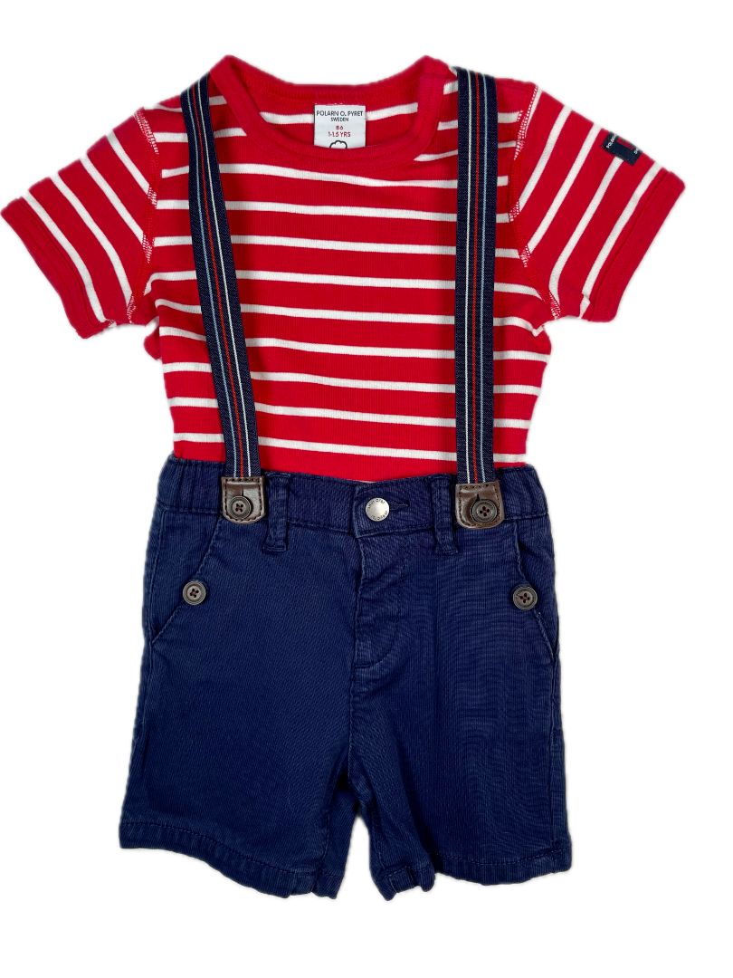 12 mo, Mayoral, Blue, Shorts w/ striped suspenders (removable)