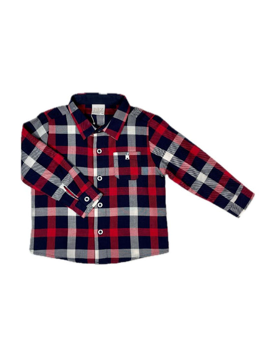 12 mo, Paz Rodríguez, Blue, New w/ tags - Plaid light woven long-sleeve button-up shirt, red/white