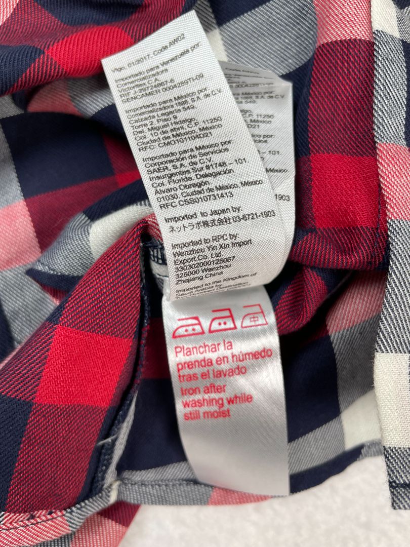 12 mo, Paz Rodríguez, Blue, New w/ tags - Plaid light woven long-sleeve button-up shirt, red/white