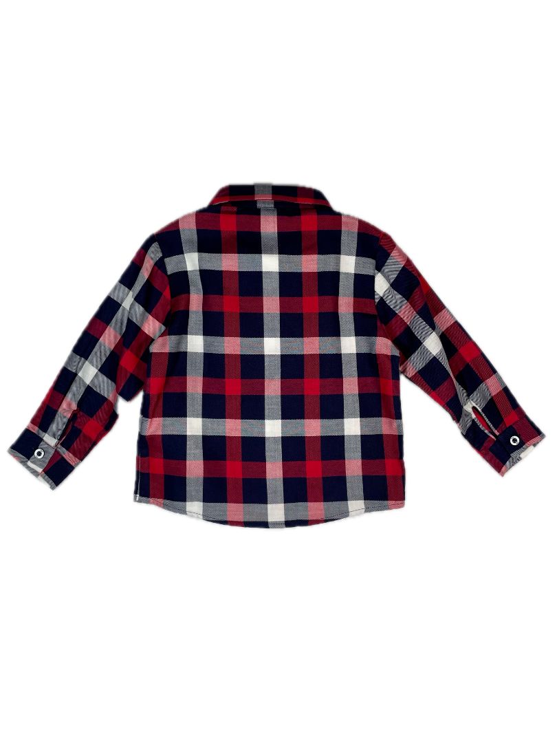 12 mo, Paz Rodríguez, Blue, New w/ tags - Plaid light woven long-sleeve button-up shirt, red/white