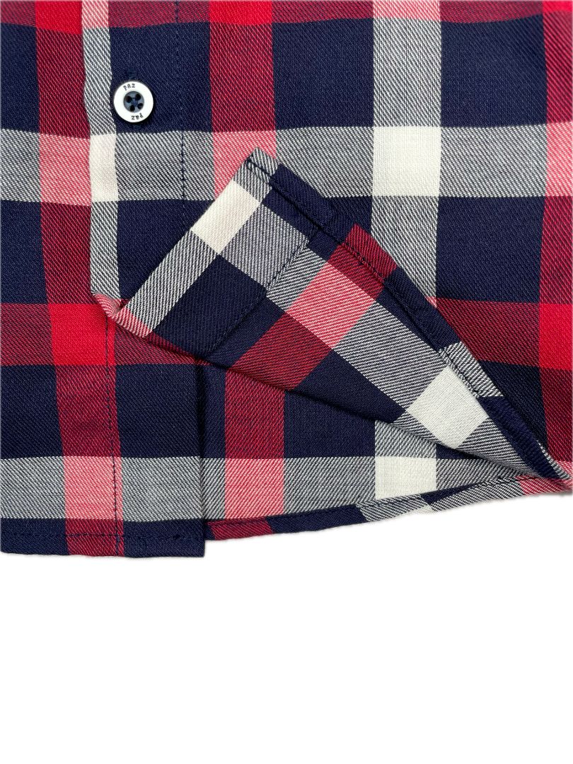 12 mo, Paz Rodríguez, Blue, New w/ tags - Plaid light woven long-sleeve button-up shirt, red/white