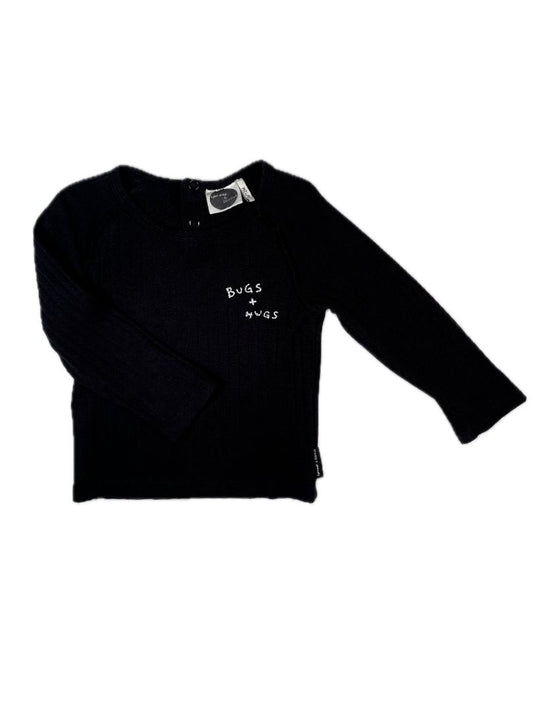 6-12 mo, Sproet & Sprout, Black, "Bugs + Hugs" long-sleeve ribbed shirt, cotton + stretch