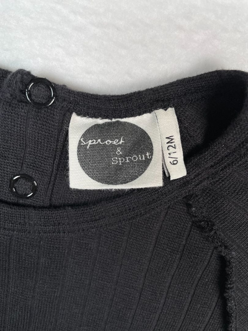 6-12 mo, Sproet & Sprout, Black, "Bugs + Hugs" long-sleeve ribbed shirt, cotton + stretch