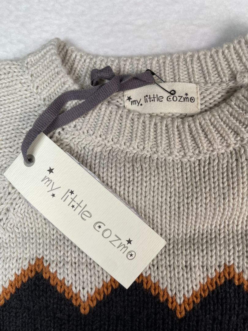 12-18 mo, My Little Cozmo, Grey, New w/ tags - Pullover cotton sweater, zig-zag at chest, buttons at collarbone