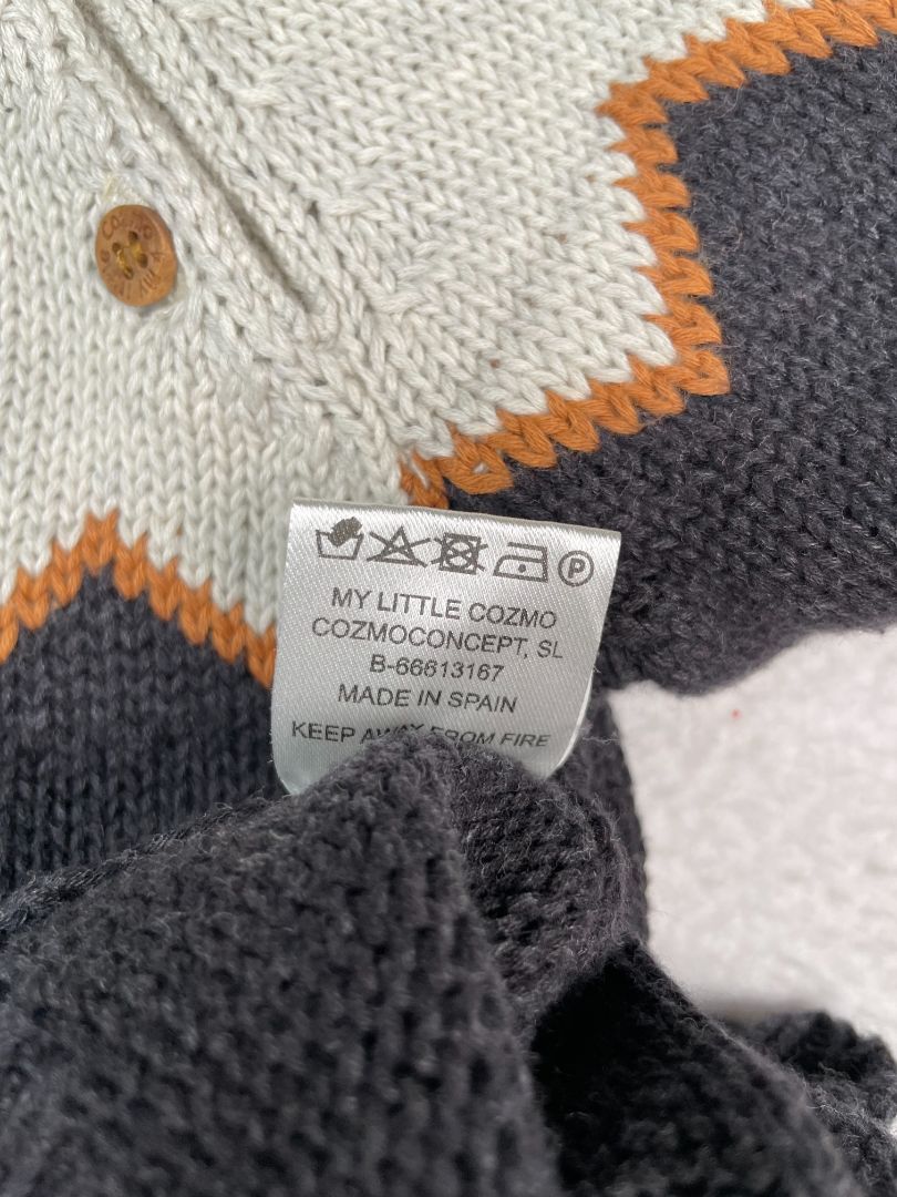 12-18 mo, My Little Cozmo, Grey, New w/ tags - Pullover cotton sweater, zig-zag at chest, buttons at collarbone