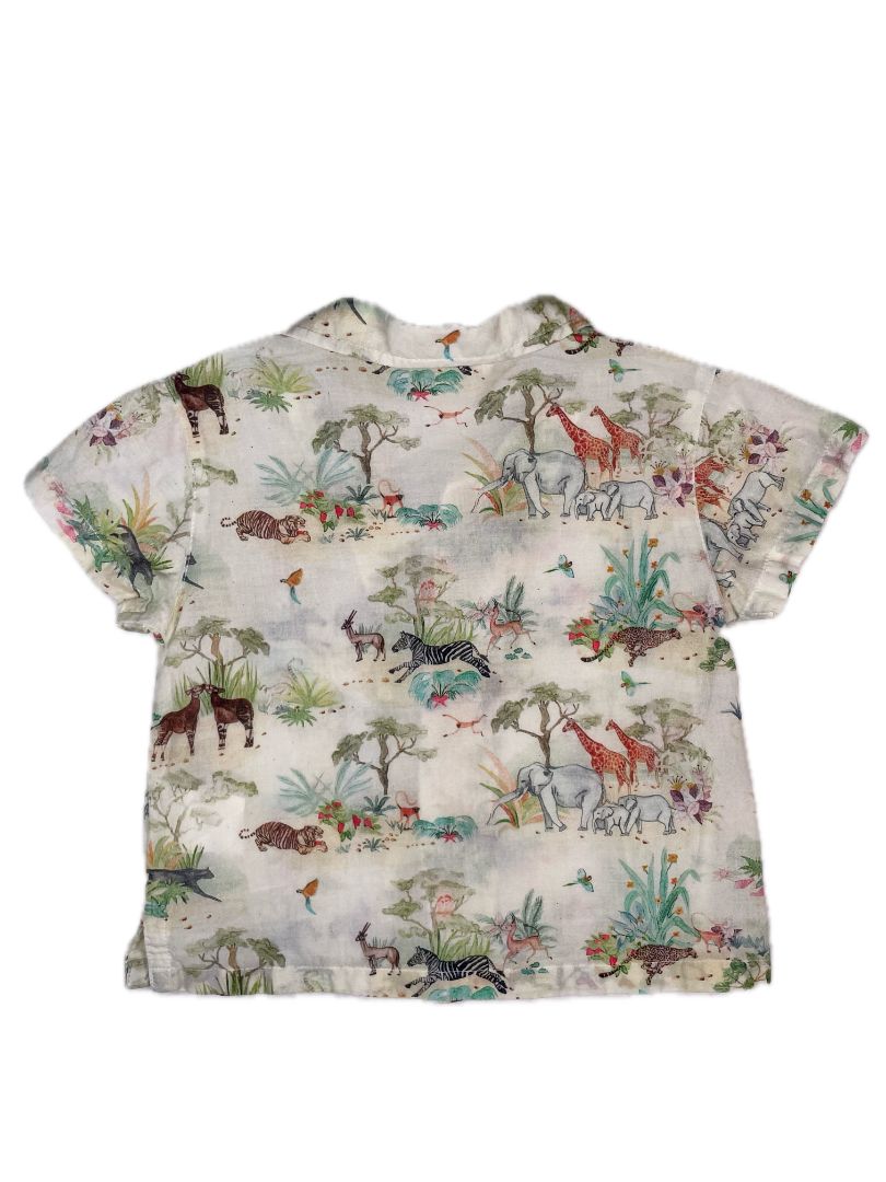 18 mo, Arsene et les Pipelettes, Cream, Safari animal print short-sleeve button-up shirt