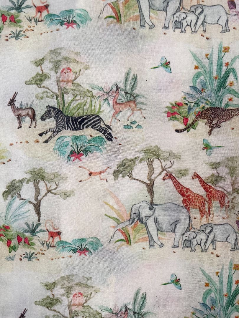 18 mo, Arsene et les Pipelettes, Cream, Safari animal print short-sleeve button-up shirt
