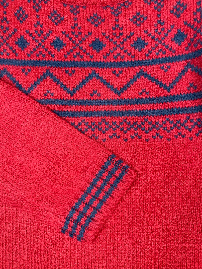 24 mo, Mayoral, Red, Jacquard sweater, blue pattern, buttons at shoulder