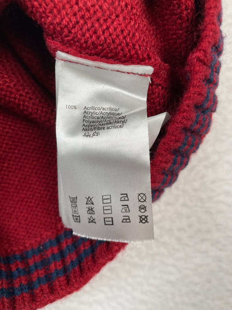 24 mo, Mayoral, Red, Jacquard sweater, blue pattern, buttons at shoulder
