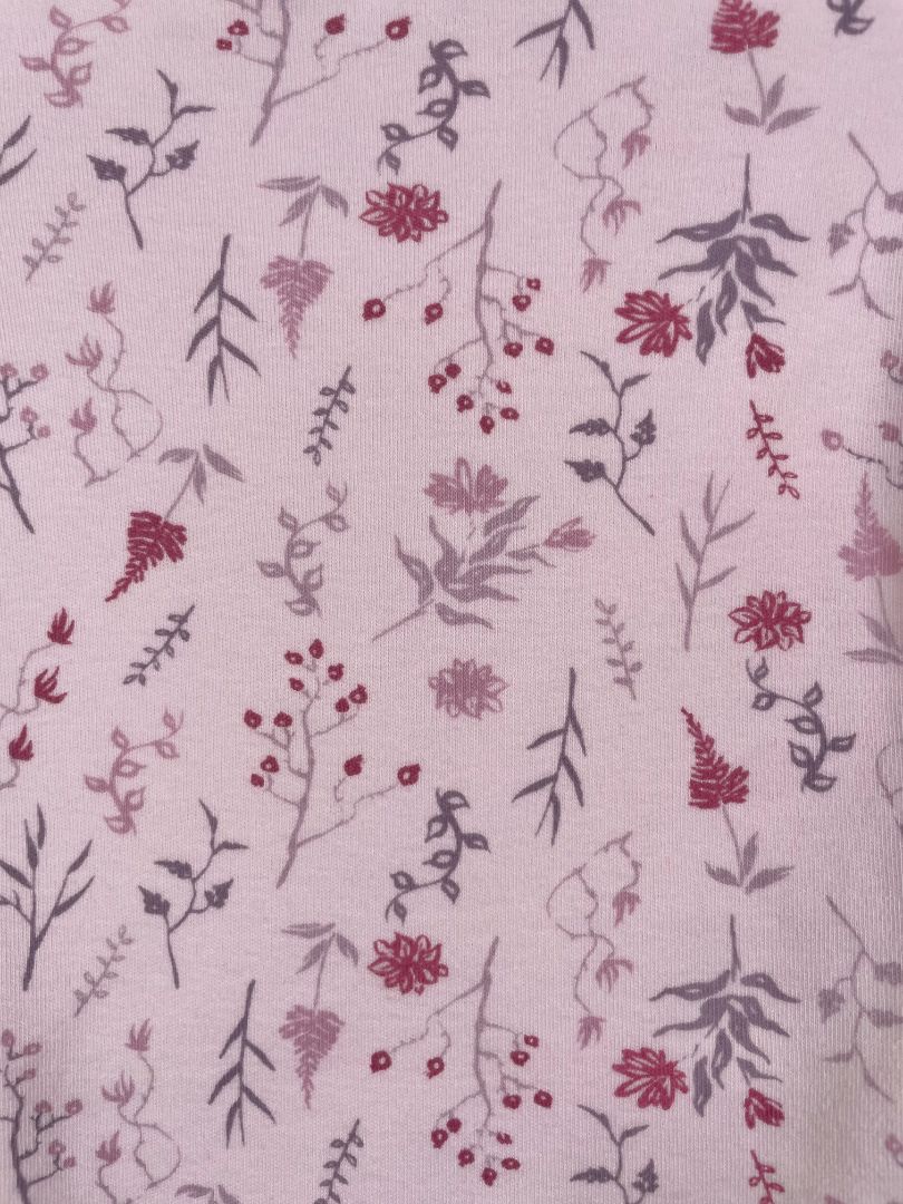 3-6 mo, Très Beau et Belle, Pink, Pima cotton flower/branch print long-sleeve bodysuit