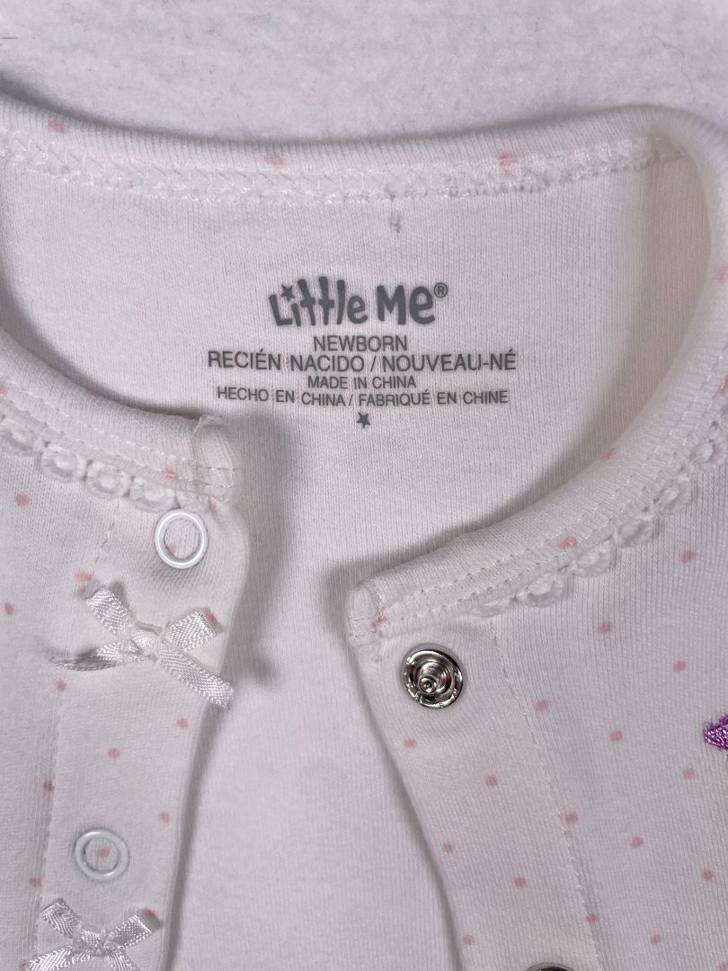 Newborn, Little Me, White, Pink polka dot snap-up long-sleeve shirt/layer w/ bows & embroidered flowers