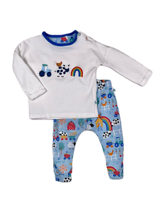 6-9 mo, Next, Blue, Farm print long-sleeve top & legging SET