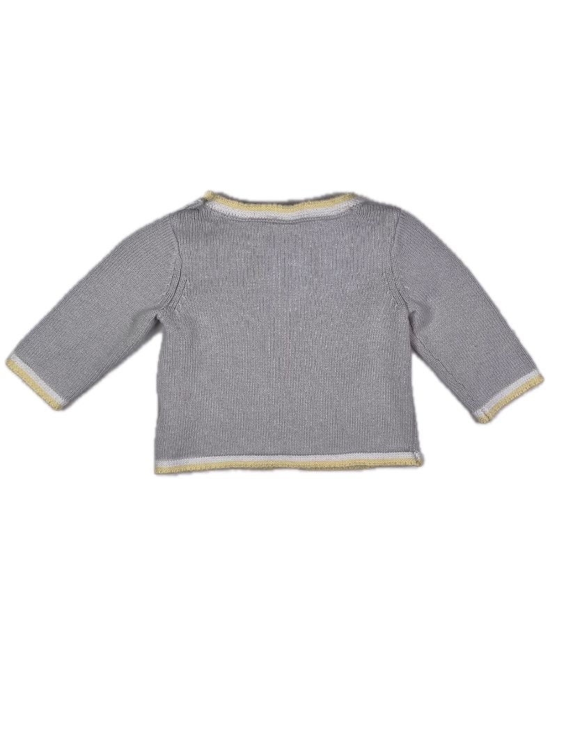0-3 mo, Janie and Jack, Grey, "Hello" sweater with bird, yellow/white trim