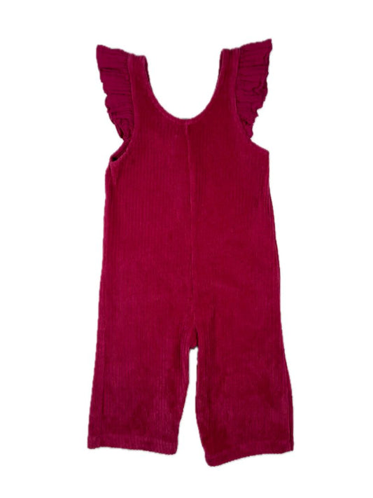9-12 mo, Zara, Dark Pink, Corduroy overalls w/ flutter sleeves
