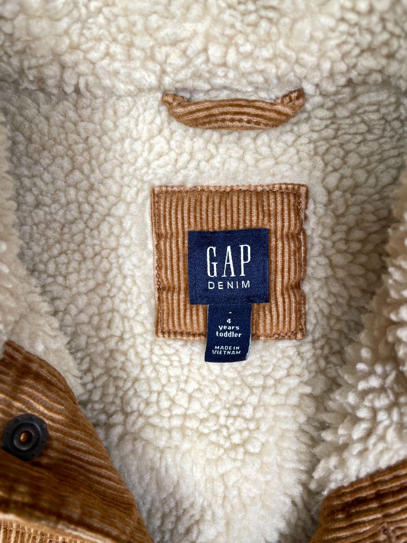 4/4T, GAP, Brown, Corduroy snap-up jacket, sherpa lining